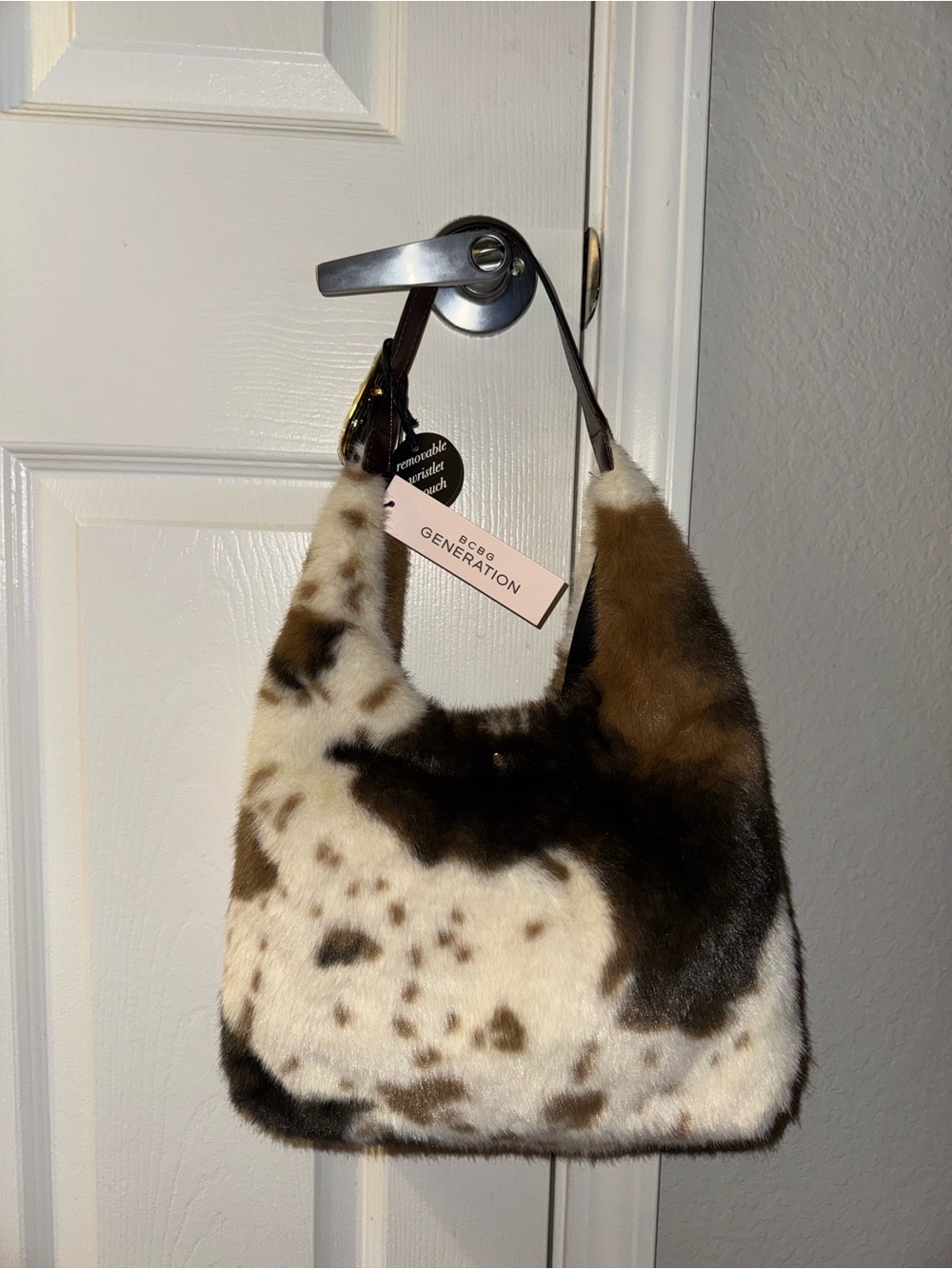 BCBG Generation Faux Fur Cow Print Shoulder Bag New with Tags